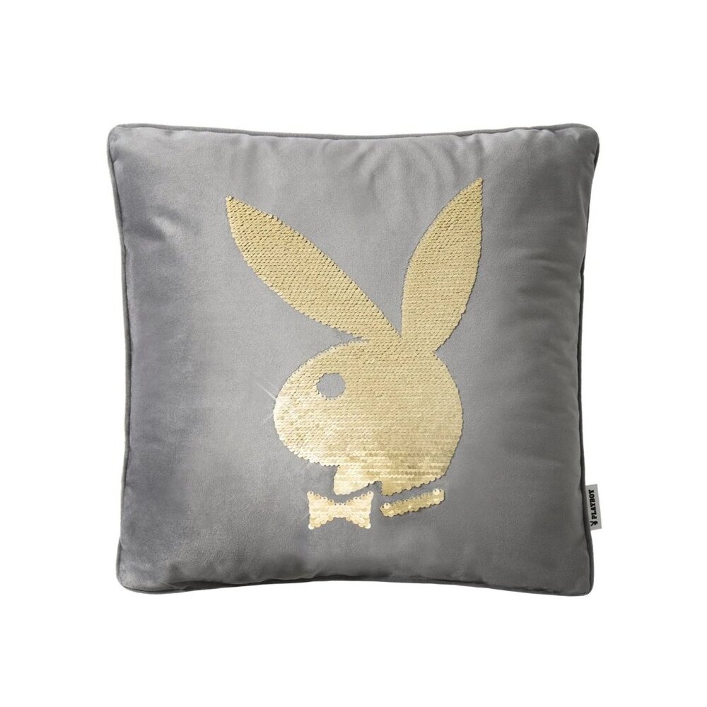 Playboy Rabbit Head Sequin Pillow Gray